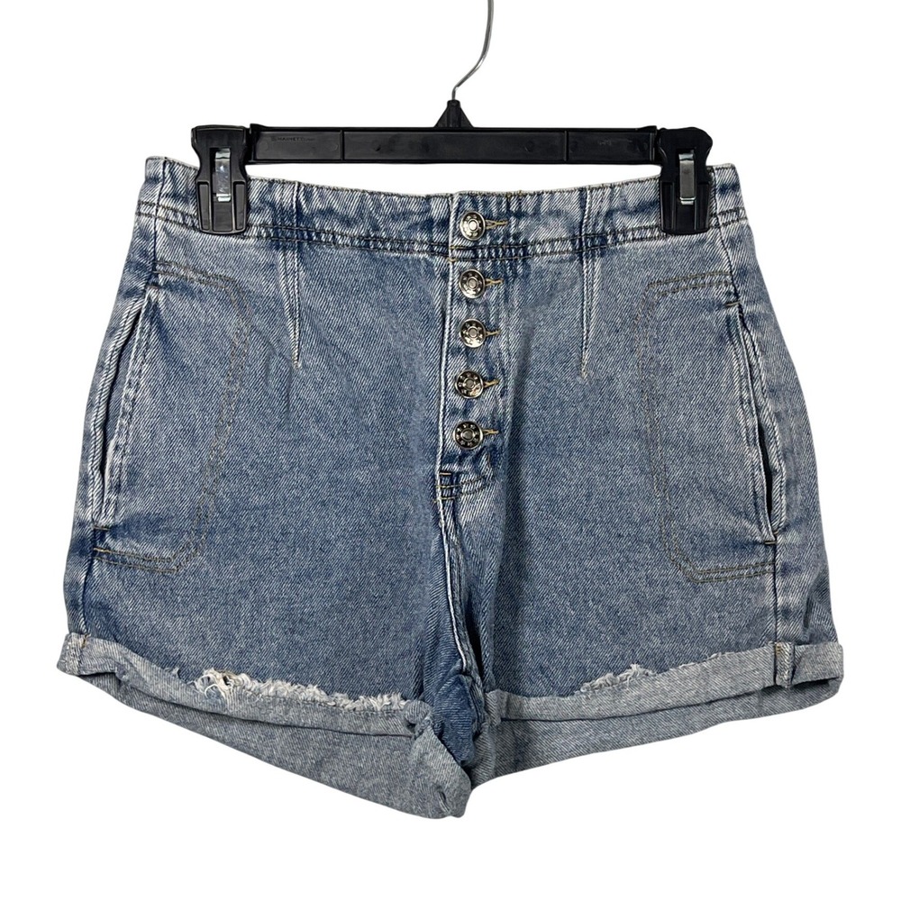 Mustard Seed Womens High Rise Blue Medium Wash Denim Button Fly Shorts Grunge Sm